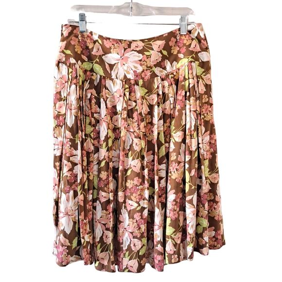 Tommy Bahama Brown Multicolored Silk Blend Floral Pleated Skirt - Size 10 - Picture 2 of 7